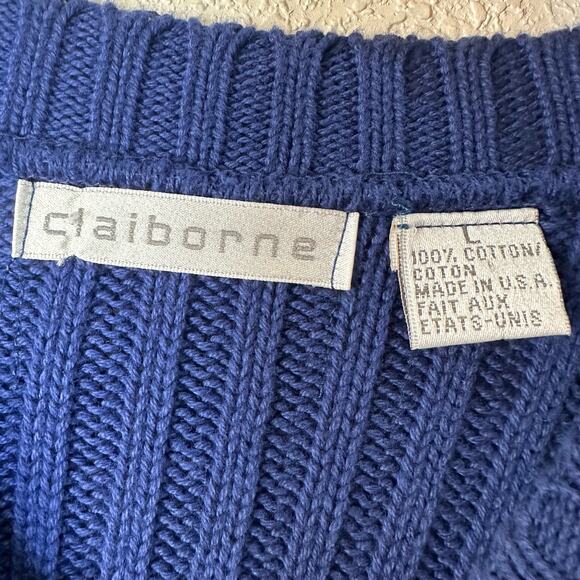 Claiborne Men's Blue Chunky Knit Classic Pullover Crew Neck Sweater Size L - Picture 3 of 4